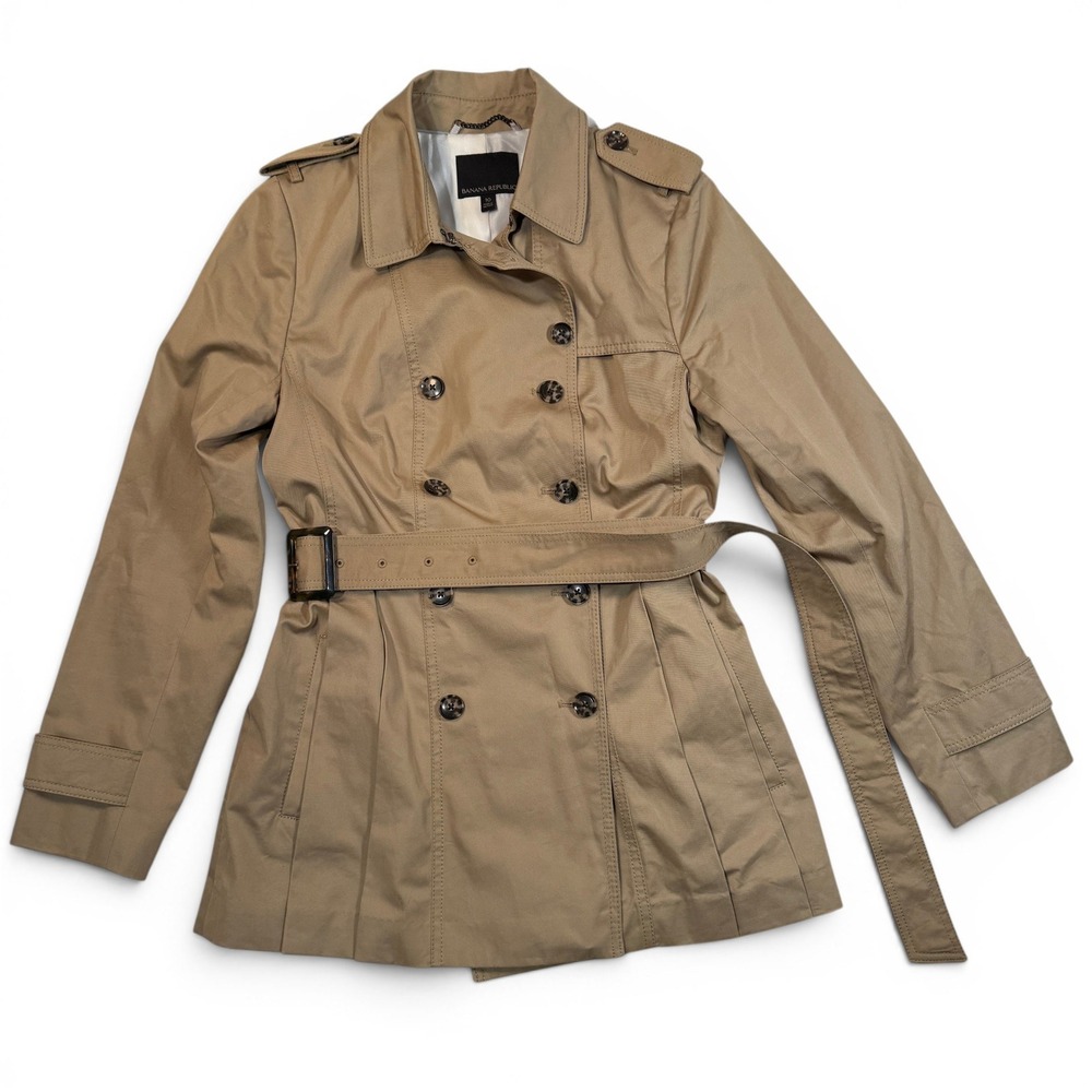 Banana Republic Khaki Tan Double Breasted Belted Trench Coat Womens 10